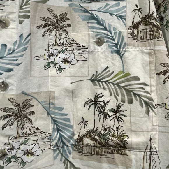 Vintage Pierre Cardin Retro Hawaiian Button Up Shirt Men Medium Island Hut Boat - Picture 5 of 15